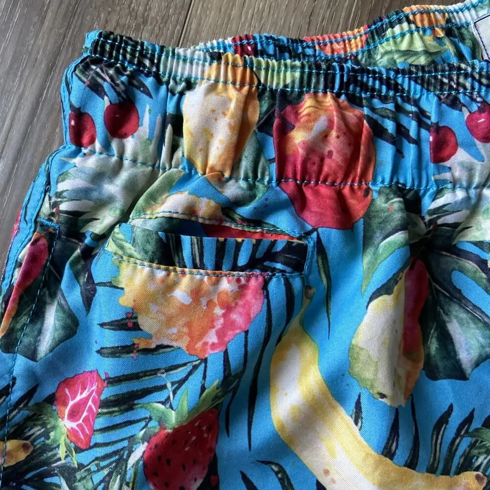 Trunks Blue Fruit Graphic Meshed Lined Swim Trunks